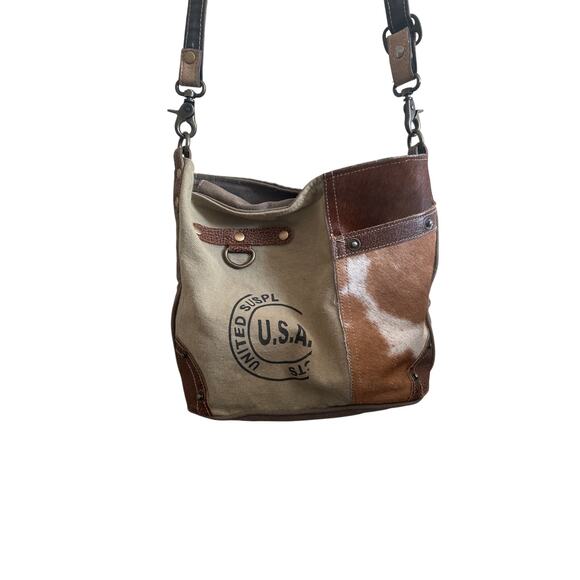 Myra Bag Handbags - Myra Bag upcycled canvas and leather shoulder bag